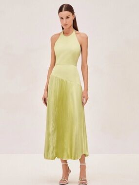 alexis dresses alexis joya gold lame pleated strapless maxi dress Alexis Joya Pliss Maxi Dress in Metallic